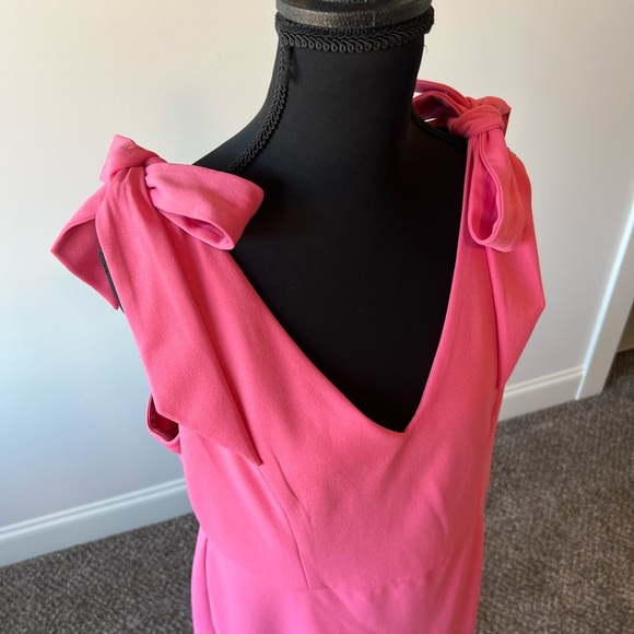 NWOT BCBGeneration Fit & Flare Tie Shoulder Mini Dress Flounce Hem VNeck Pink 12 - Picture 2 of 12
